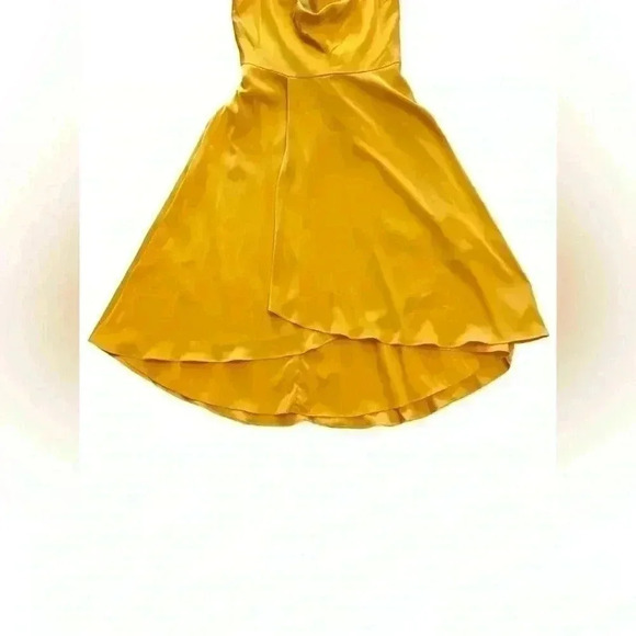 Aiden Halter Cowl High-Low Mustard Dress - Picture 6 of 9